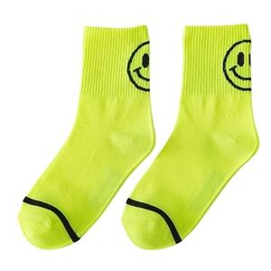 NEW Neon Yellow/Green Smiley mid tube socks